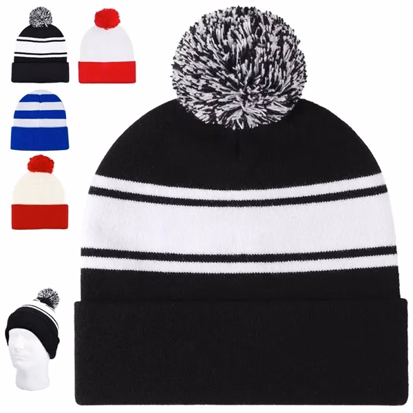 Custom Knit Pom-Pom Beanie with Full-Color Imprint — Cold Weather Team Branding