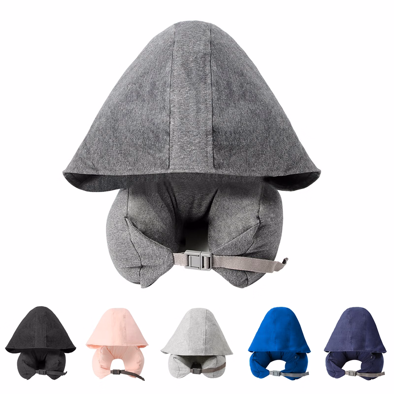 Hooded U-Shaped Neck Support Pillow With Cap Shade
