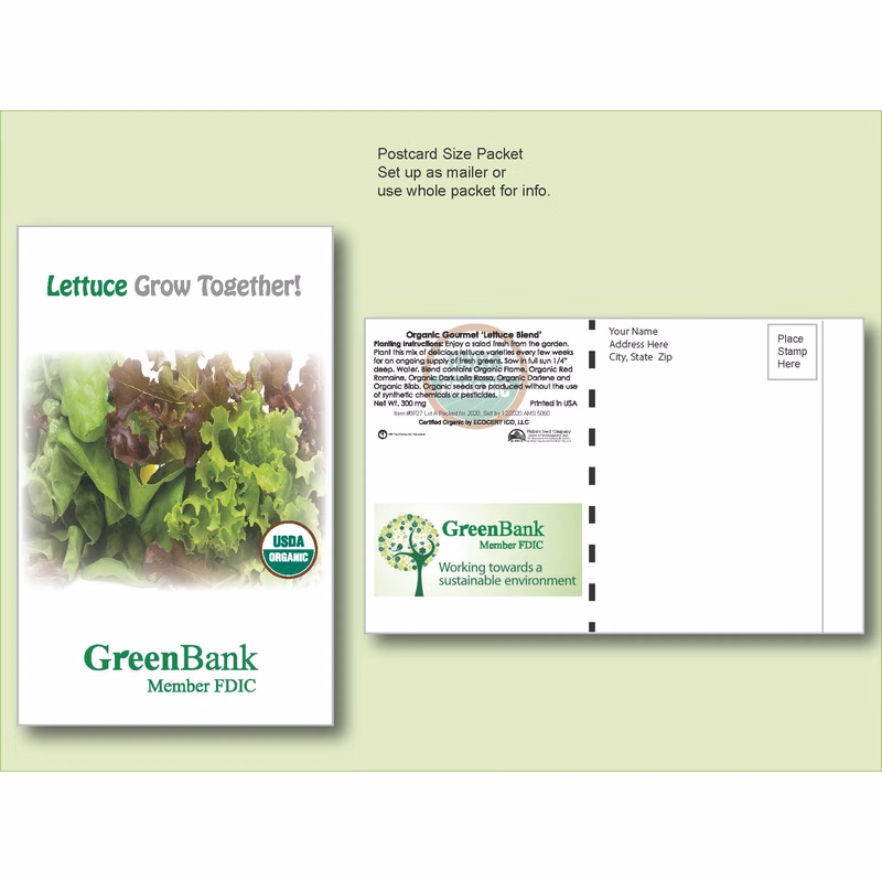Organic Lettuce Gourmet Blend Seed Packet - Postcard Mailer Size 4" x 6.5"