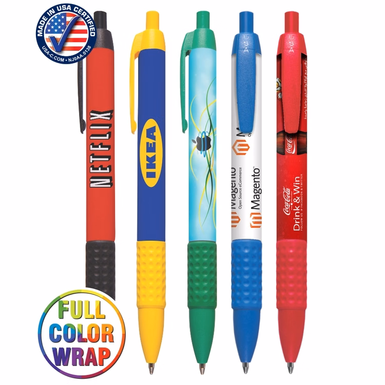 Full Color "Wide One" Wide Barrel Full Color Click Pen w/ Rubber Grip