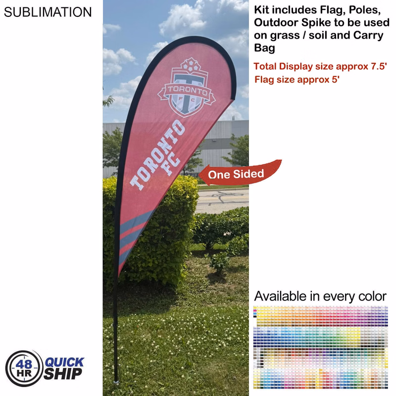 48Hr Quick Ship - 7.5' X-Small Tear Drop Flag Kit, Full Color Graphics One Side