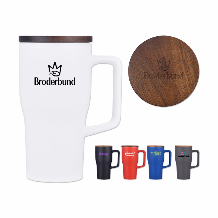 18 Oz Ceramic Mug with Wood Lid