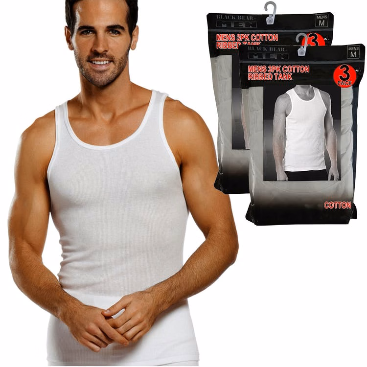 Men's Cotton Shirts - White Large Ribbed 3 Pack