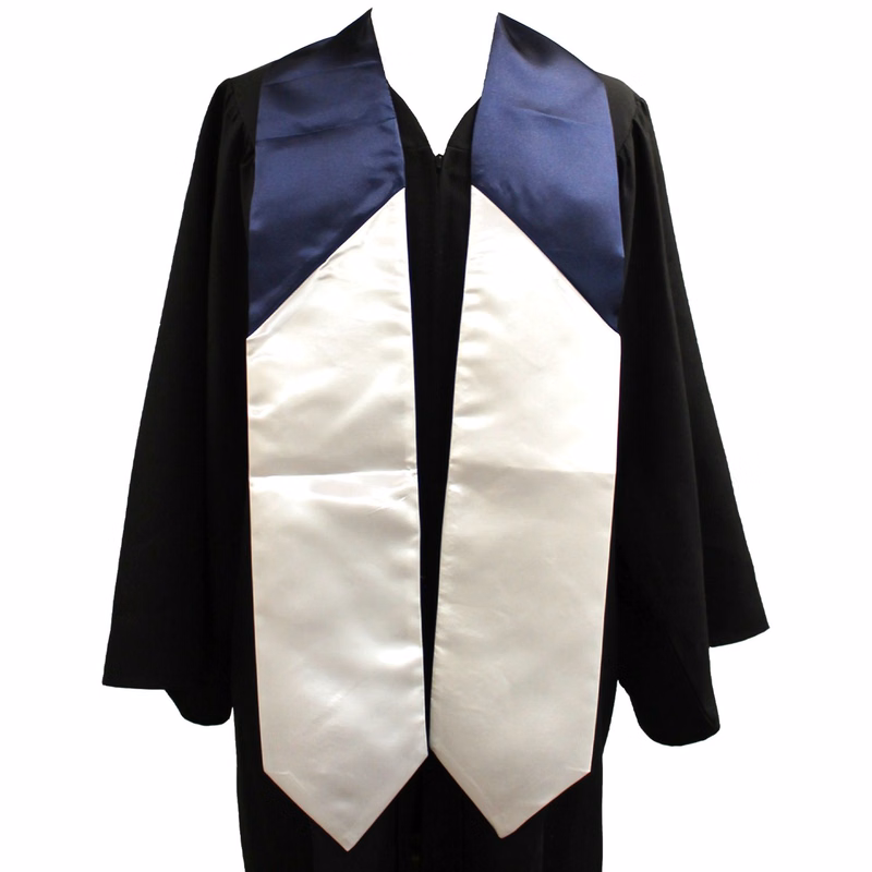 Navy & White 72" Graduation Stole 2-pc Construction