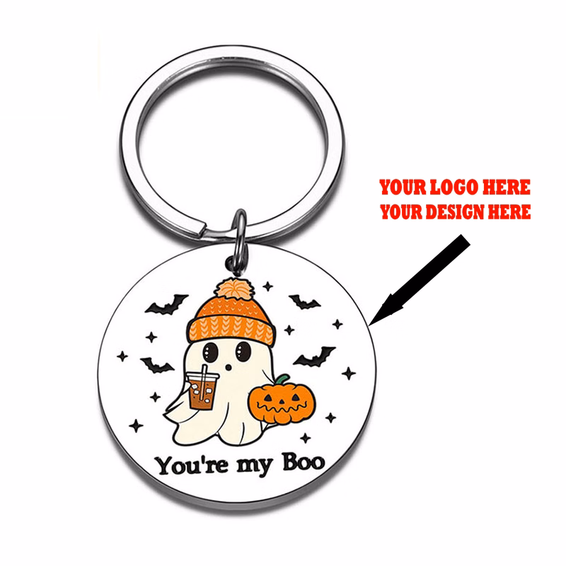 Stainless Steel Pumpkin Charm Key Ring Halloween Gift