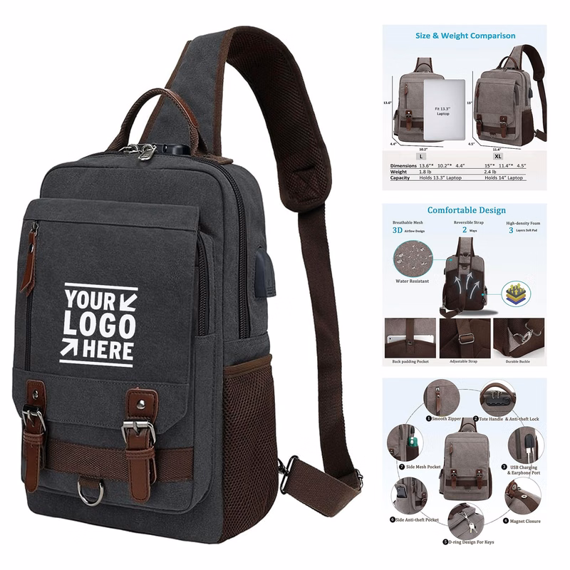 Travel Canvas Messenger Bag Laptop Casual Sling Crossbody Backpack for Men Women