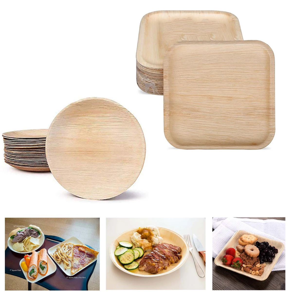 8x 8 Areca Palm Leaf Disposable Plates 1