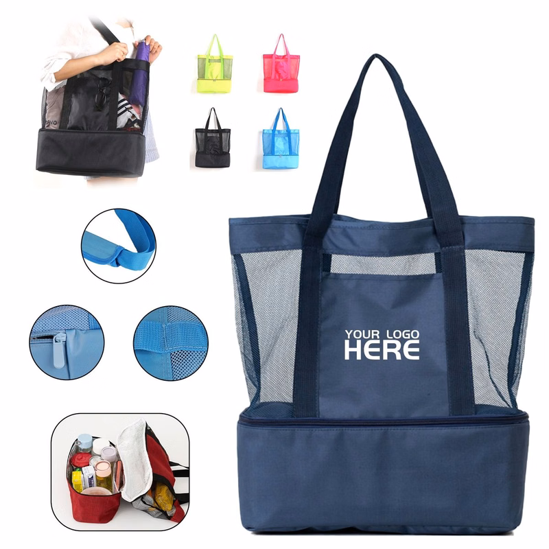 Large Mesh Beach Tote Bag With Cooler