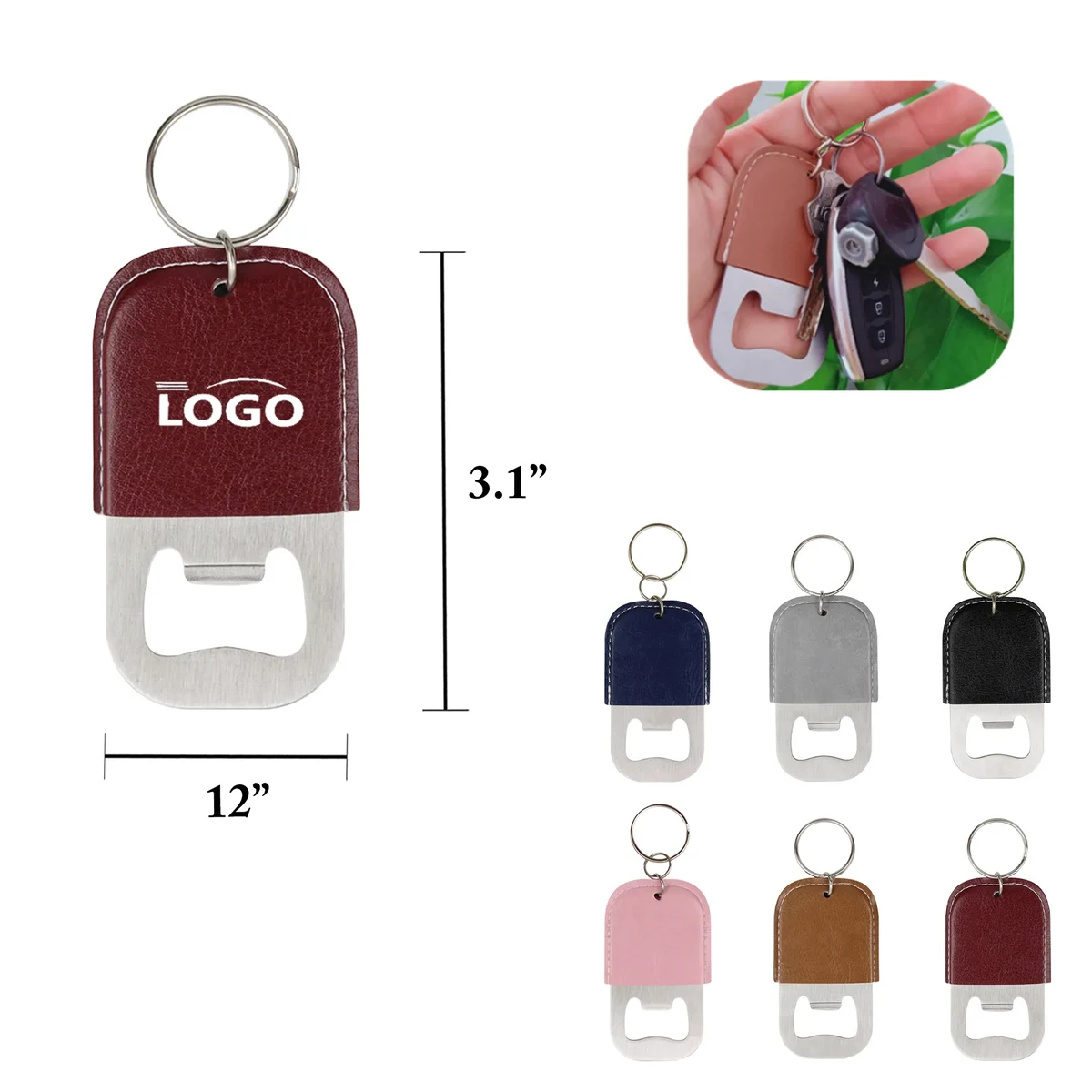 MOQ100 PU Stainless Steel Bottle Opener Keychain 1