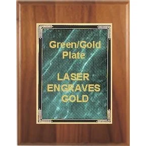 8" x 10" Cherry Finish Plaque with a Green Marble Mist Plate 1