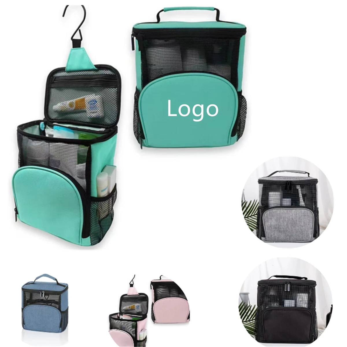 College Dorm Bathroom Travel Mesh Caddy Portable Quick Dry Hanging Shower Organizer Tote Bag 1