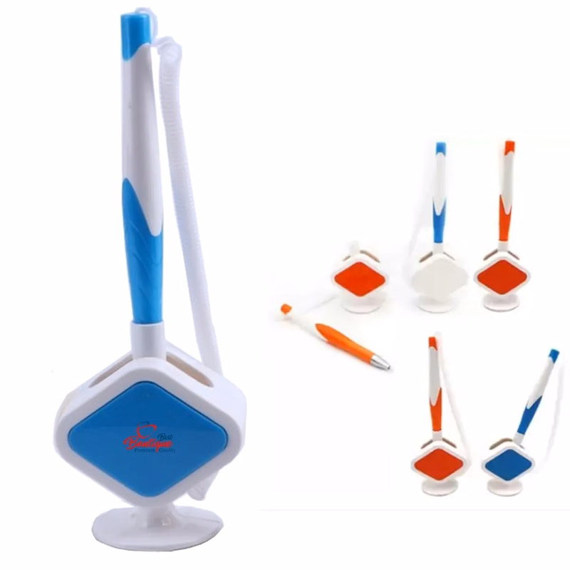 Plastic desk pen With stand And spiral chain
