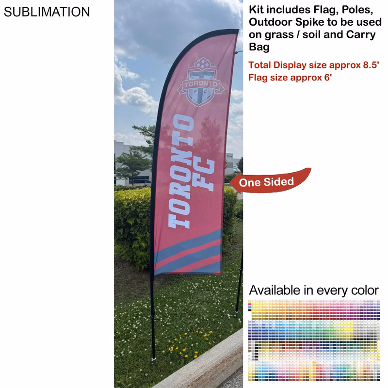 8.5' X-Small Feather Flag Kit, Full Color Graphics One Side, Outdoor Spike base and Bag Included