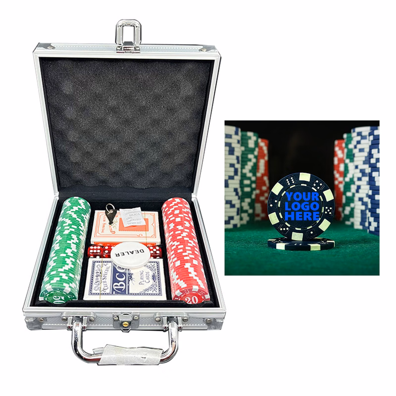 100Pcs Texas Poker Chips Set with Dice, Playing Cards & Storage Box