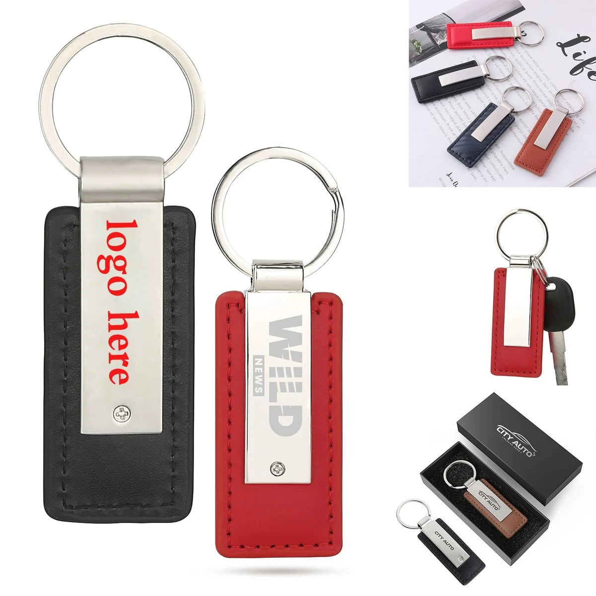 Stylish Metal & PU Leather Keyring
1