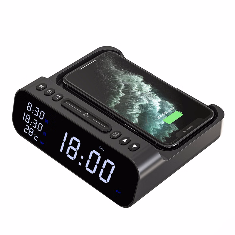 Wireless Charging Station With Digital Alarm Clock