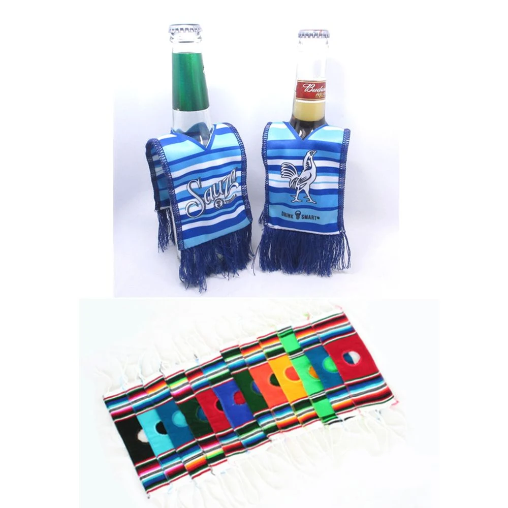 Beer Bottle Serape Ponchos, custom koozie with logo imprint 1