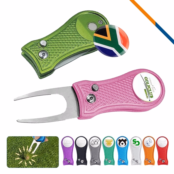Custom Stainless Steel Foldable Golf Divot Tool with One-Click Opening — Tournament Gift
