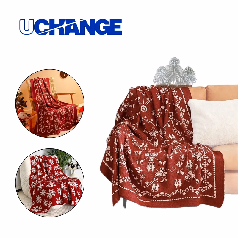 Red Knit Holiday Throw Blanket For Office And Home