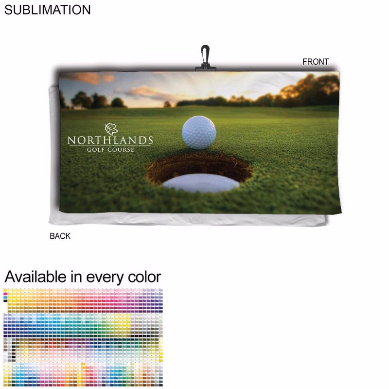 Oversized Golf Towel in Microfiber Dri-Lite Terry, 30x60, with Black Swivel Hook, Sublimated 1 side