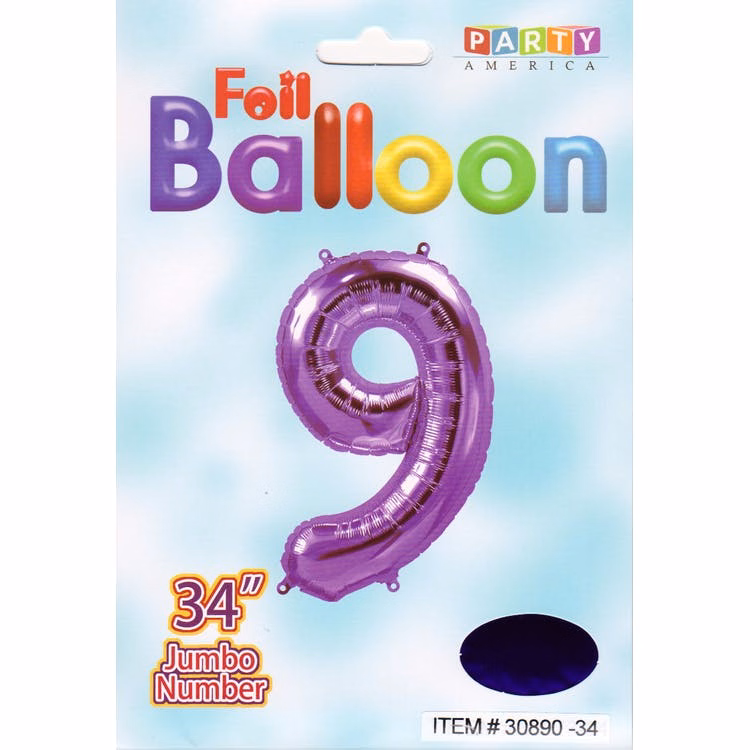 Mylar Number 9 Balloons - Purple 34"