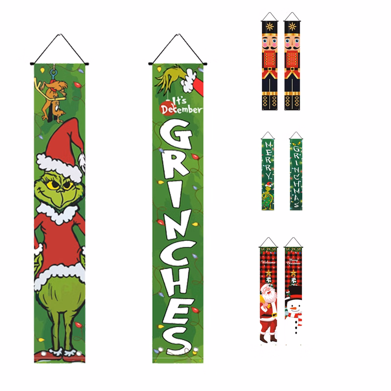 Holiday Door Curtain with Christmas Design & Couplets
