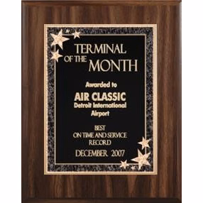 7" x 9" Walnut Finish Plaque with a Black Starburst Plate