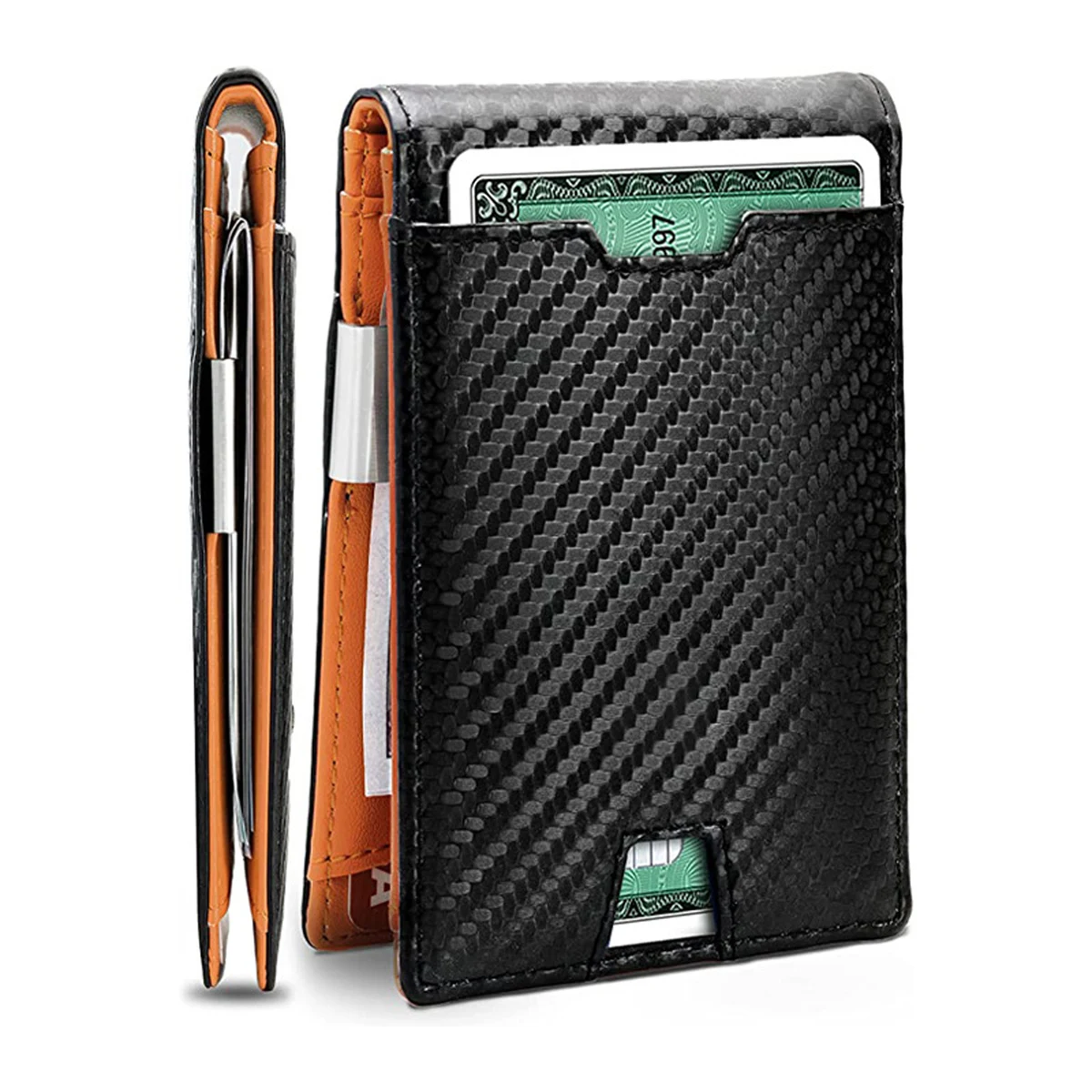 Slim RFID Blocking Leather Wallet for Men with Elastic Cash Strap and Aluminum Money Clip 1