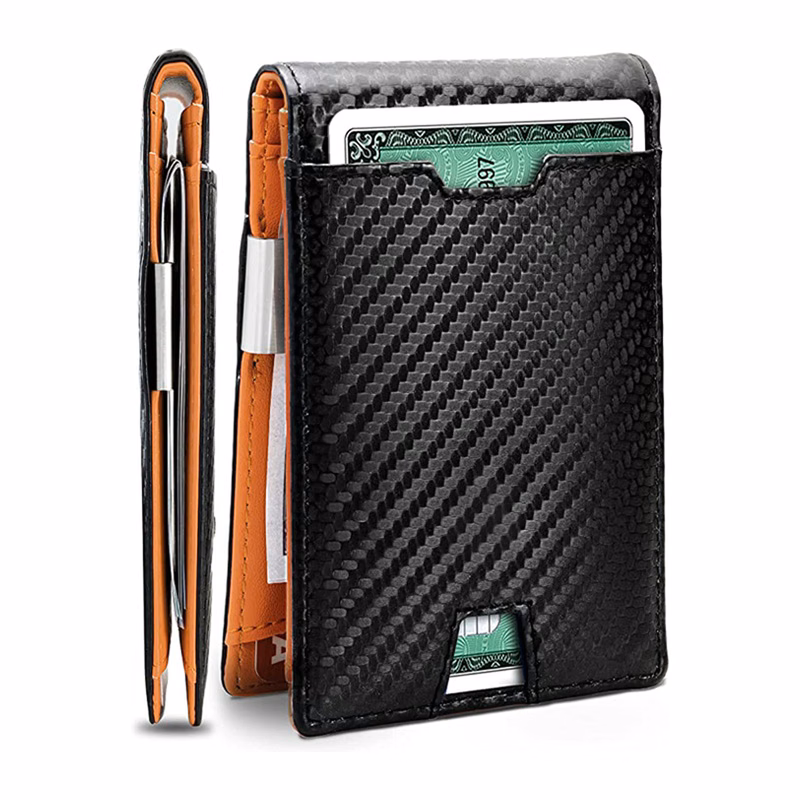 Slim RFID Blocking Leather Wallet for Men with Elastic Cash Strap and Aluminum Money Clip