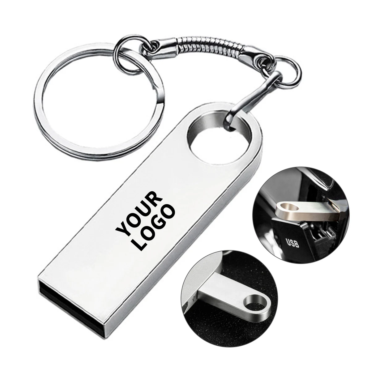 Two Gigabyte Metal Memory Stick With Key Ring And Gift Box 3.7 x 2.6" 1