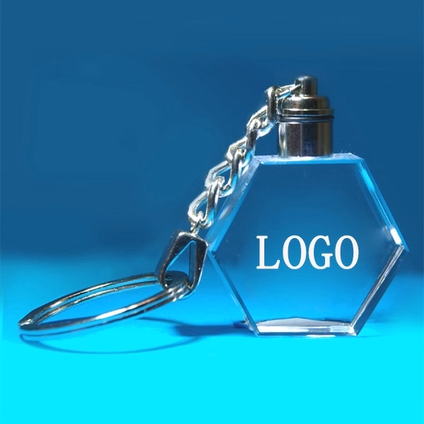 LED Light Hexagon Shaped Crystal Key Chain