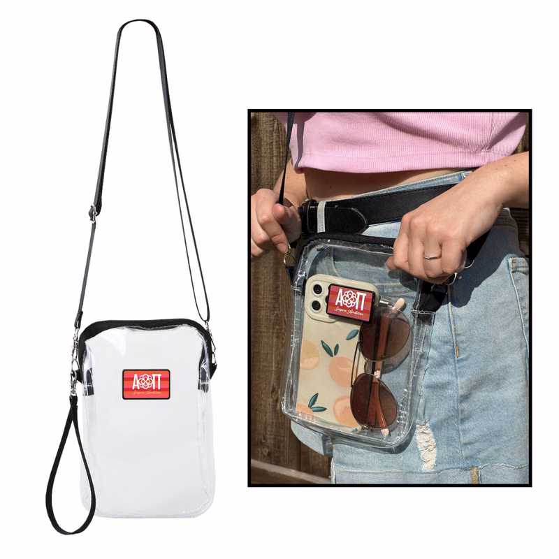 Clear Stadium Approved Mini Crossbody Bag /Clutch w/ Zipper and Adjustable Shoulder Strap - Full Col