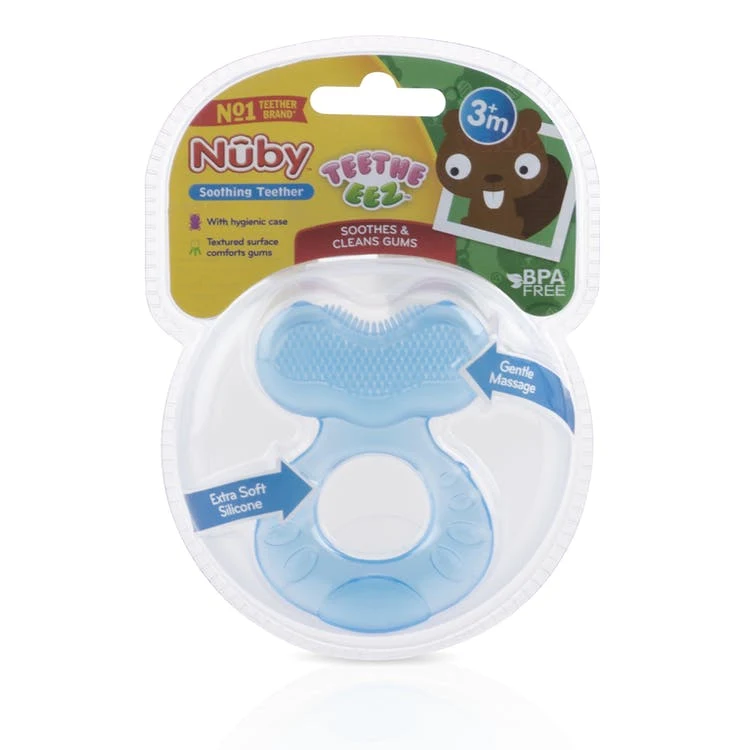 Nuby Silicone Teethe-eez Teethers - 3M+ Blue Hygienic Case 1