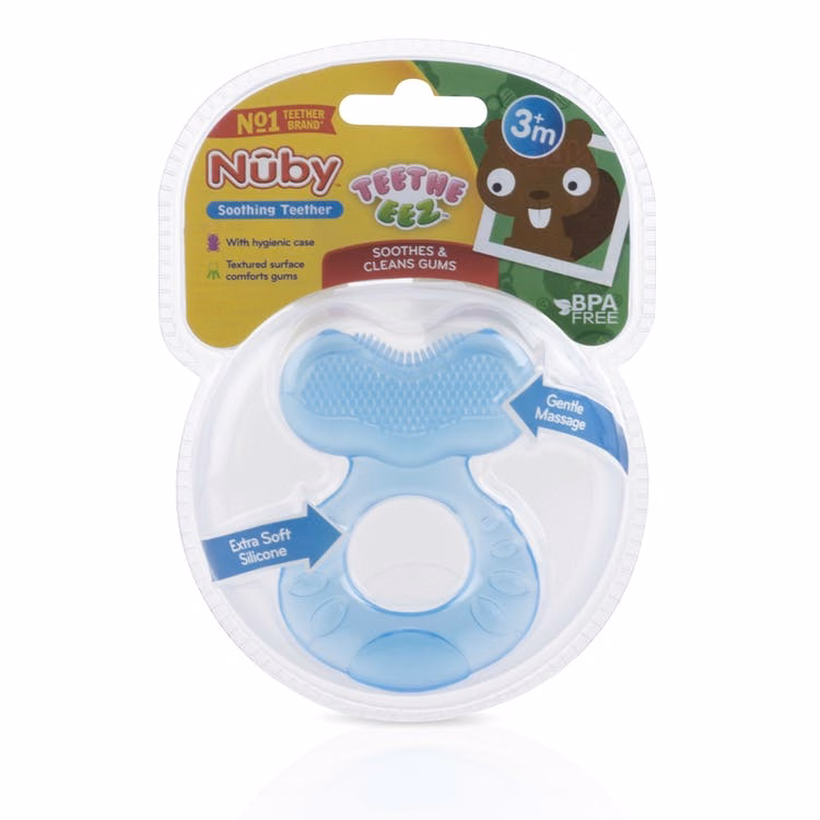 Nuby Silicone Teethe-eez Teethers - 3M+ Blue Hygienic Case