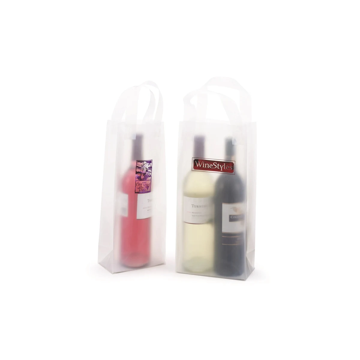 Frosted Wine Shopping Bags w/ Soft Loop Handle 1