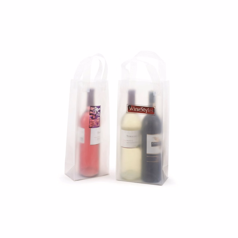 Frosted Wine Shopping Bags w/ Soft Loop Handle