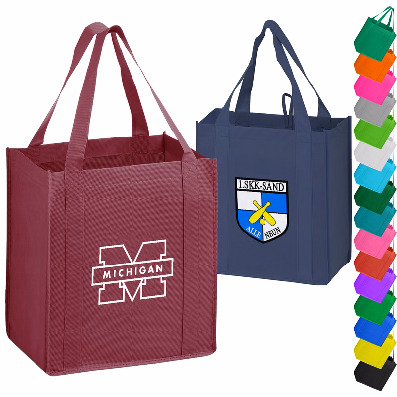 Heavy Duty 100GSM Non-Woven Grocery Tote Bag w/ Gusset (13" x 15" x 10")