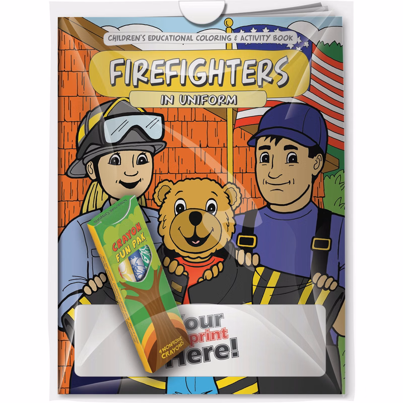 Combo Pack - CB1078 Coloring Book & 4-Pack of Crayons (Imprinted) in a Poly Bag