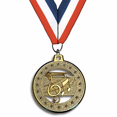 Medallion: 2" Circle Cut Out Music Gold wit