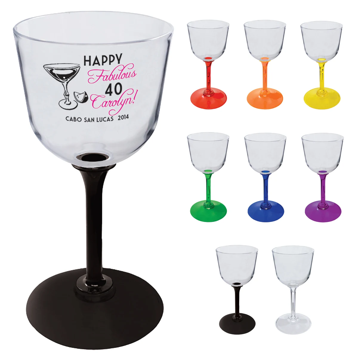 7oz Standard Stem Plastic Wine Glass with Your Choice of Stem Color 1