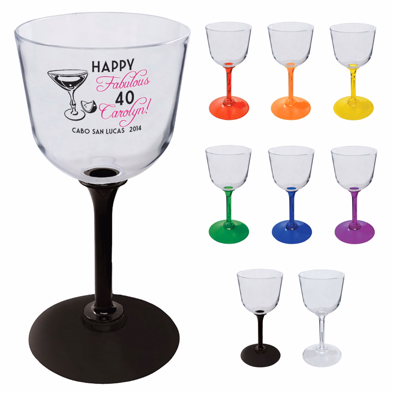 7oz Standard Stem Plastic Wine Glass with Your Choice of Stem Color