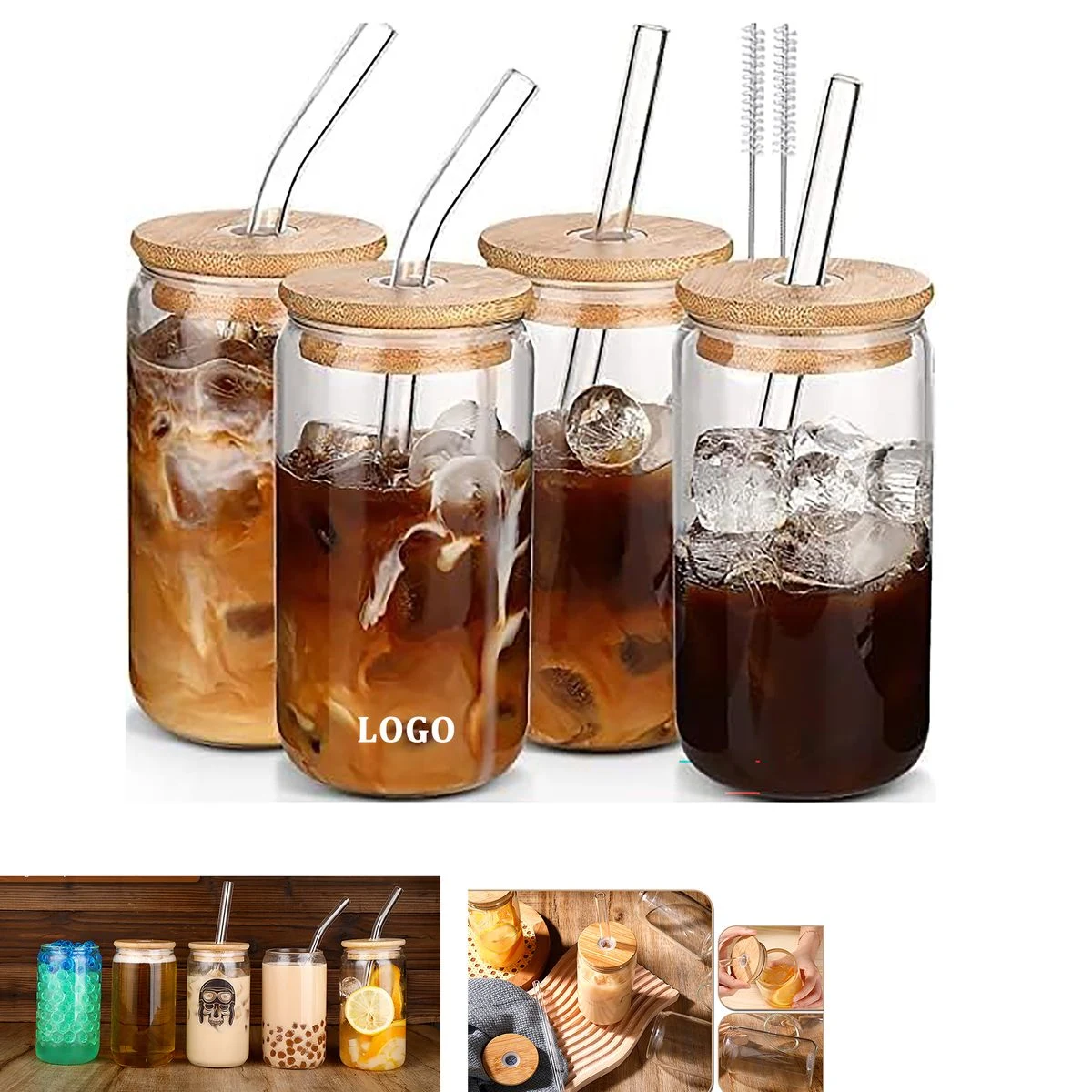 16 Oz Cola Cup with Bamboo Lid and Straw 1