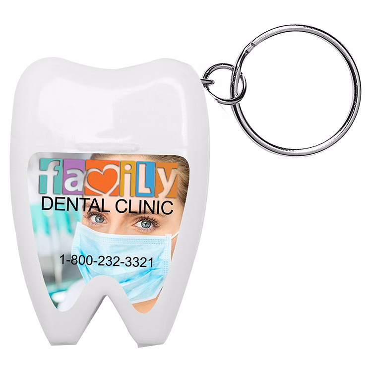 "Happy Teeth" Tooth Shaped Dental Floss Dispenser with Keyring