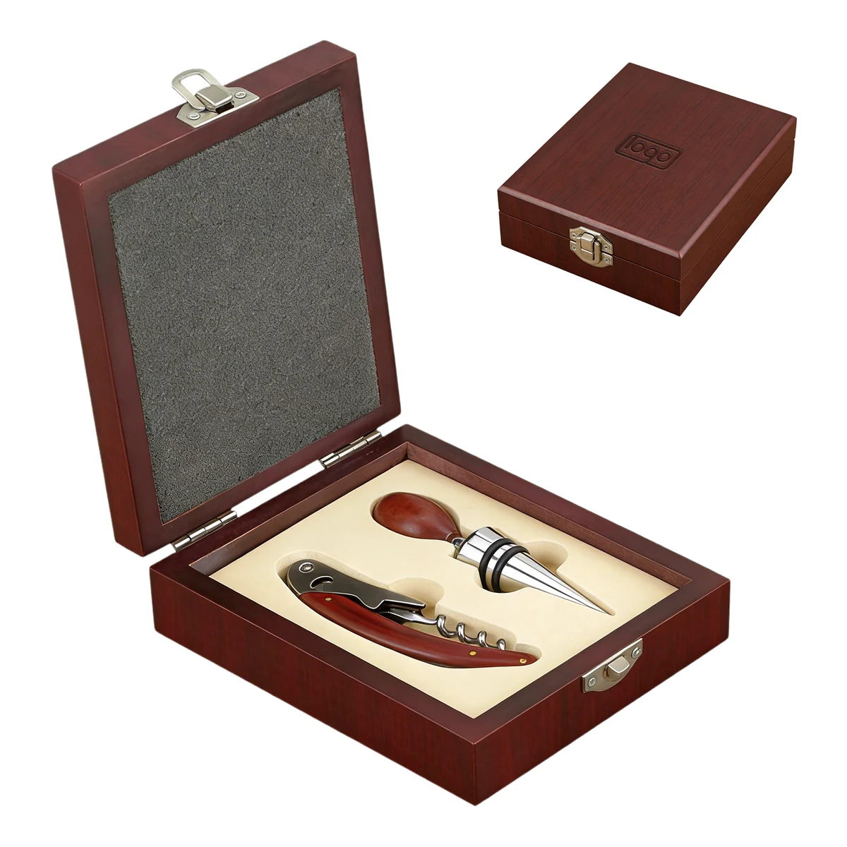 2 Piece Wine Opener & Stopper Set W/ Wood Box 1
