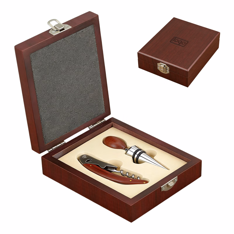2 Piece Wine Opener & Stopper Set W/ Wood Box