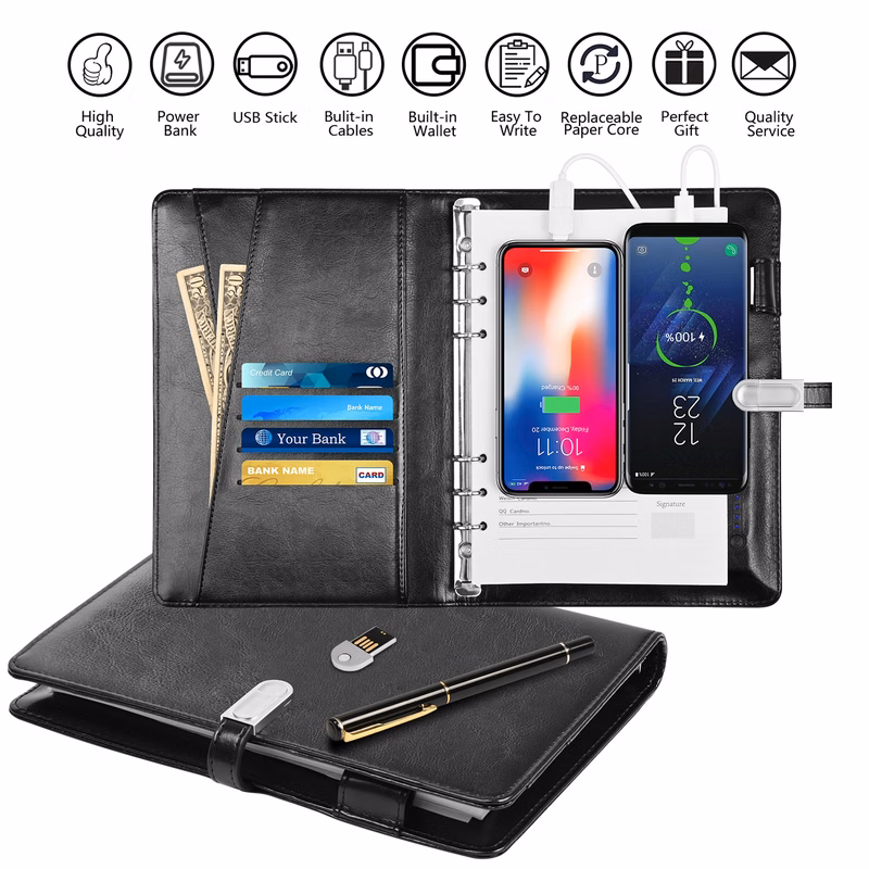 Leather Cover A5 Diary Planner Notebook With Power Bank