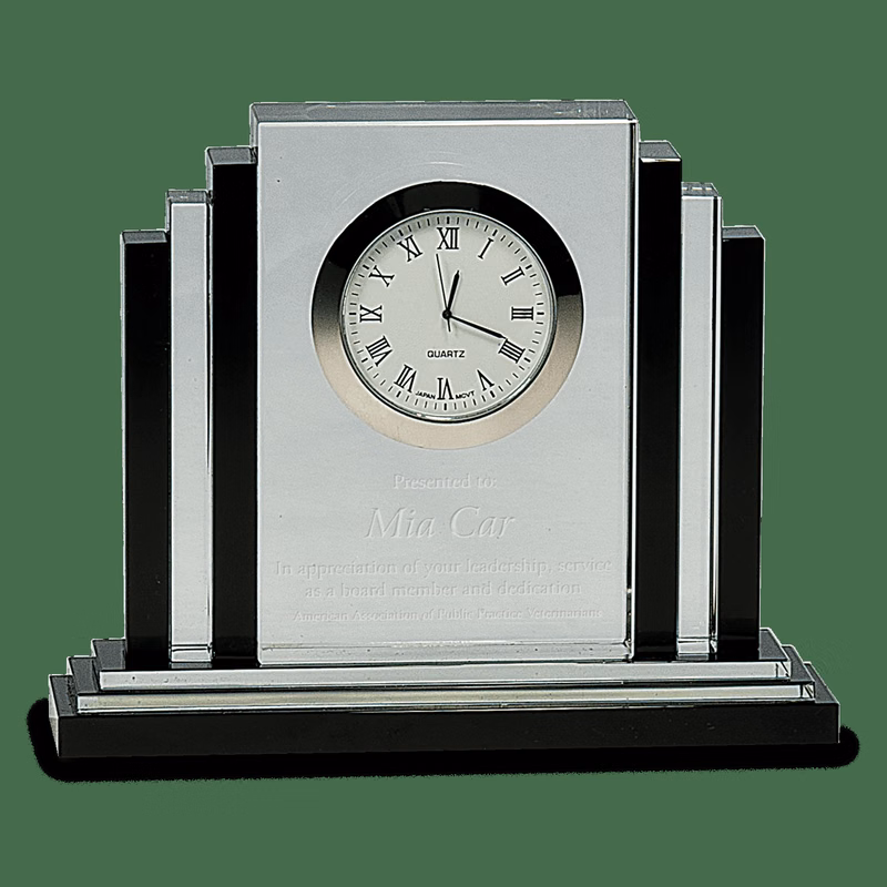 6" Clear Crystal with Clock and Black Crystal Trim