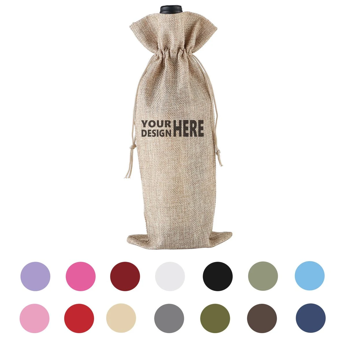 Burlap Wine Bottle Drawstring Pouch Customizable Gift Sack 1