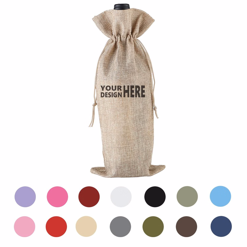 Burlap Wine Bottle Drawstring Pouch Customizable Gift Sack