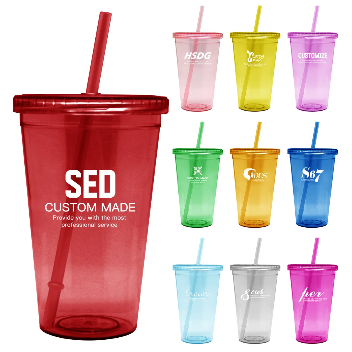 Double Wall Clear Plastic Cup With Lid And Straw 1